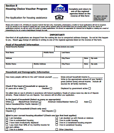 housing section application voucher choice form print finders way bring complete mail please center